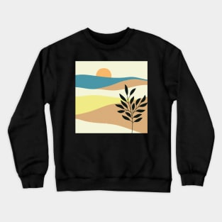 Contemporary abstract mountains and hills landscape with leaves branch digital design illustration Crewneck Sweatshirt